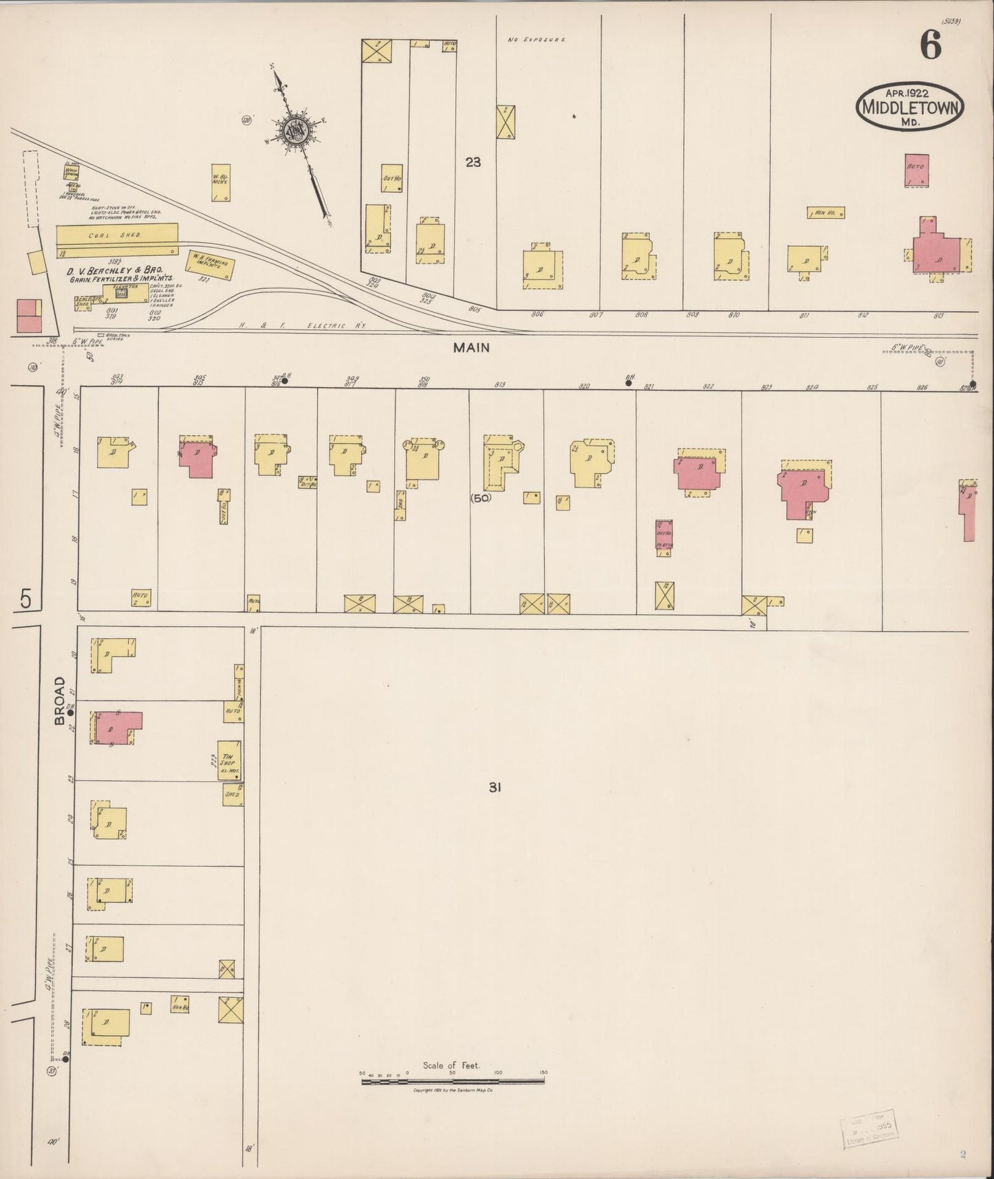 Sanborn Fire Insurance Map from Middletown, Frederick County, Maryland (1922), Sheet #0006 - Historic Sanborn Fire Insurance Map Print, vintage old map wall art