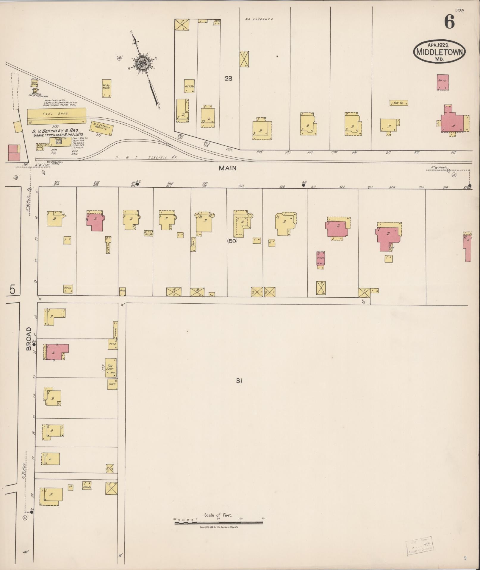 Sanborn Fire Insurance Map from Middletown, Frederick County, Maryland (1922), Sheet #0006 - Historic Sanborn Fire Insurance Map Print, vintage old map wall art
