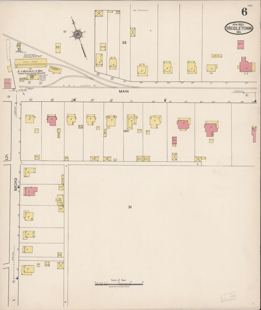 Sanborn Fire Insurance Map from Middletown, Frederick County, Maryland (1922), Sheet #0006 - Historic Sanborn Fire Insurance Map Print, vintage old map wall art