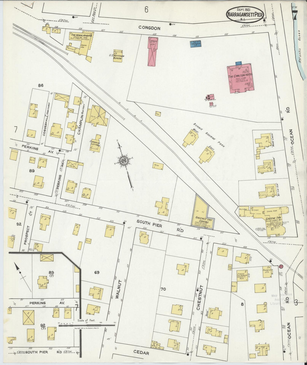 Sanborn Fire Insurance Map from Narragansett Pier, Washington County, Rhode Island (1921), Sheet #0007 - Complete Map Set gallery image, historic Sanborn map, vintage wall art, Rhode Island Rhode Island
