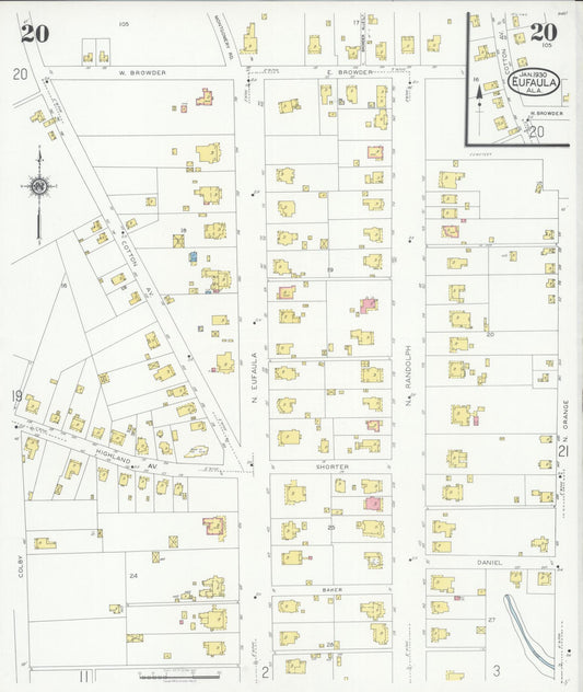 Sanborn Fire Insurance Map from Eufaula, Barbour County, Alabama (1930), Sheet #0020 - Historic Sanborn Fire Insurance Map Print, vintage old map wall art, antique decor, genealogy gift, Alabama Alabama map