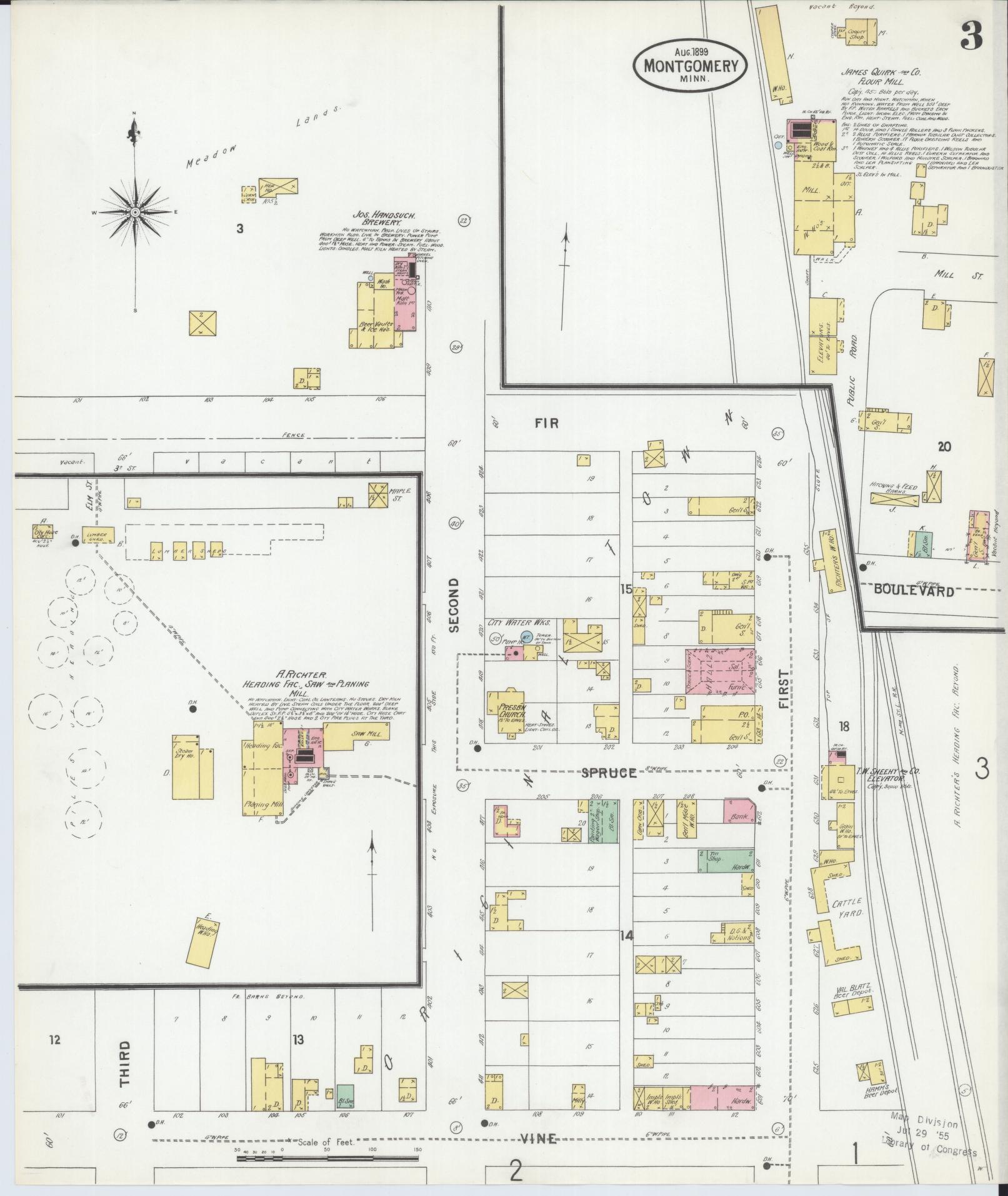 Sanborn Fire Insurance Map from Montgomery, Le Sueur  County, Minnesota (1899), Sheet #0003 - Historic Sanborn Fire Insurance Map Print, vintage old map wall art, antique decor, genealogy gift, Minnesota Minnesota map