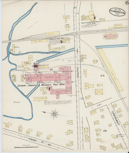 Sanborn Fire Insurance Map from South Abington, Plymouth County, Massachusetts (1885), Sheet #0006 - Historic Sanborn Fire Insurance Map Print, vintage old map wall art, antique decor, genealogy gift, Massachusetts Massachusetts map