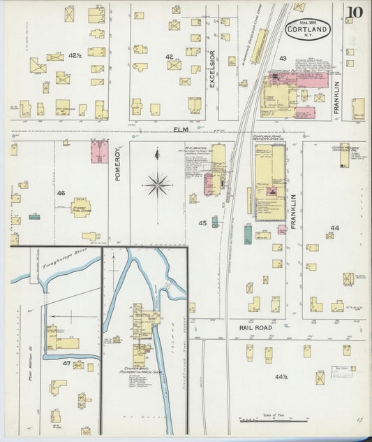 Sanborn Fire Insurance Map from Cortland, Cortland County, New York (1892), Sheet #0010 - Historic Sanborn Fire Insurance Map Print, vintage old map wall art, antique decor, genealogy gift, New York New York map