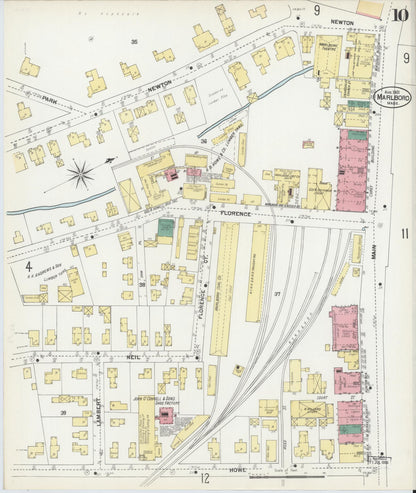 Sanborn Fire Insurance Map from Marlborough, Middlesex County, Massachusetts (1901), Sheet #0010 - Historic Sanborn Fire Insurance Map Print, vintage old map wall art, antique decor, genealogy gift, Massachusetts Massachusetts map