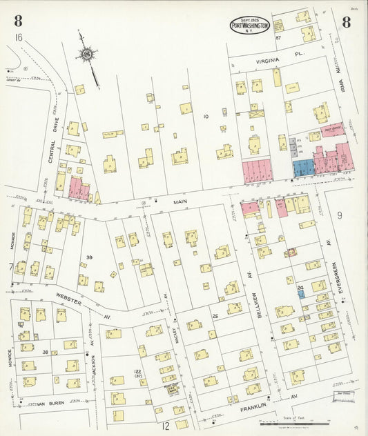 Sanborn Fire Insurance Map from Port Washington, Nassau County, New York (1925), Sheet #0008 - Historic Sanborn Fire Insurance Map Print, vintage old map wall art, antique decor, genealogy gift, New York New York map