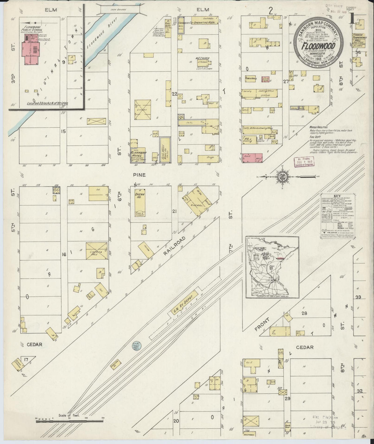 Sanborn Fire Insurance Map from Floodwood, Saint Louis County, Minnesota (1913), Sheet #0001 - Complete Map Set gallery image, historic Sanborn map, vintage wall art, Minnesota Minnesota