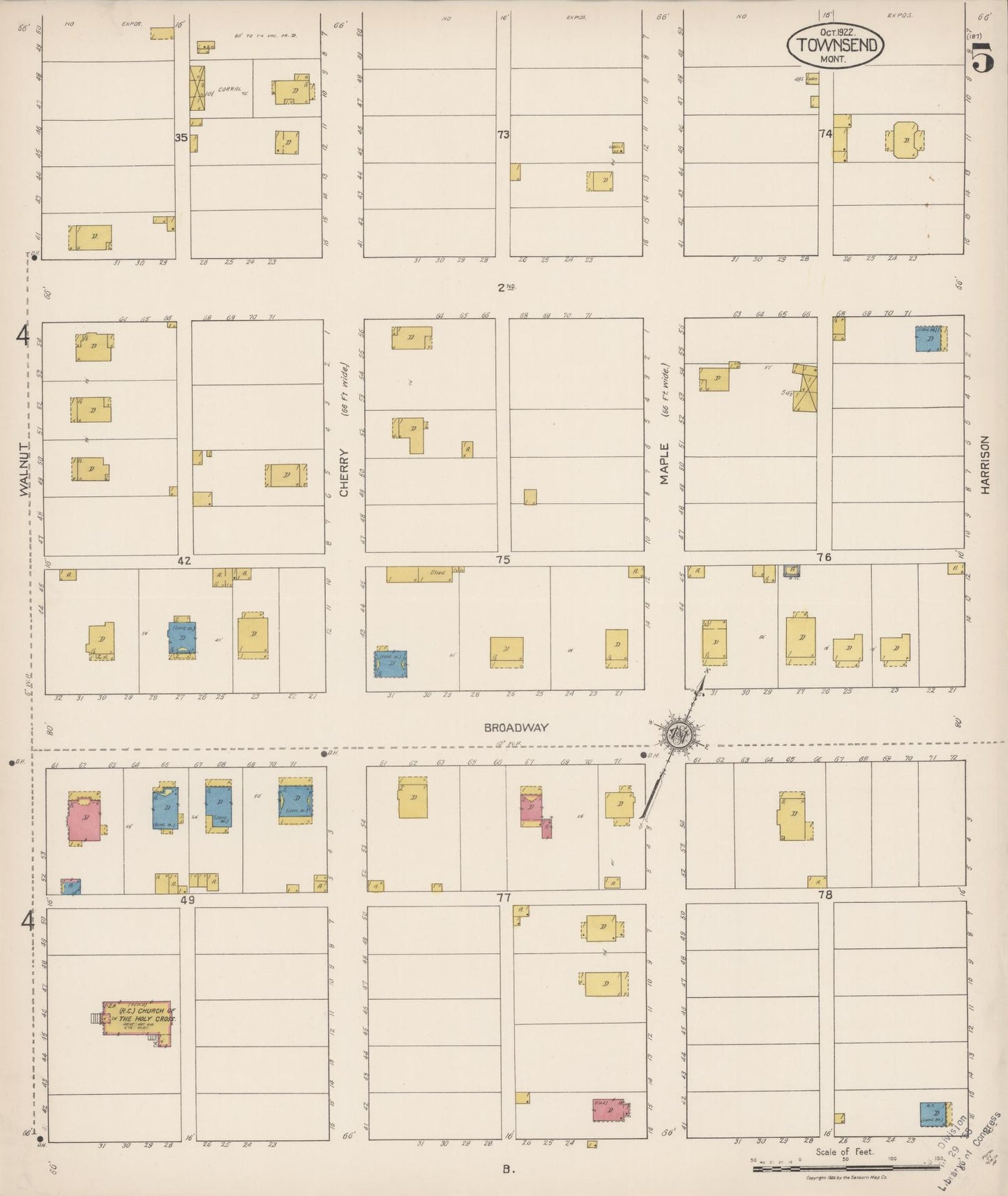 Sanborn Fire Insurance Map from Townsend, Broadwater County, Montana (1922), Sheet #0005 - Historic Sanborn Fire Insurance Map Print, vintage old map wall art, antique decor, genealogy gift, Montana Montana map