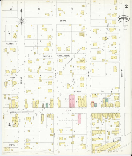 Sanborn Fire Insurance Map from Mystic, Appanoose County, Iowa (1907), Sheet #0002 - Historic Sanborn Fire Insurance Map Print, vintage old map wall art