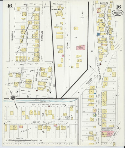 Sanborn Fire Insurance Map from Bellaire, Belmont County, Ohio (1924), Sheet #0016 - Historic Sanborn Fire Insurance Map Print, vintage old map wall art, antique decor, genealogy gift, Ohio Ohio map