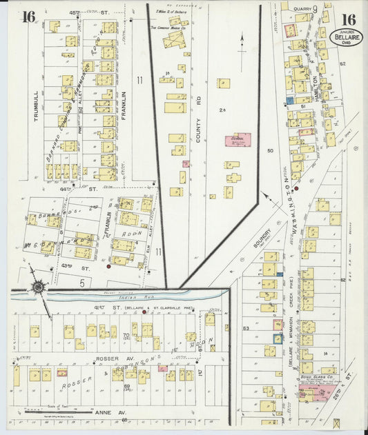 Sanborn Fire Insurance Map from Bellaire, Belmont County, Ohio (1924), Sheet #0016 - Historic Sanborn Fire Insurance Map Print, vintage old map wall art, antique decor, genealogy gift, Ohio Ohio map