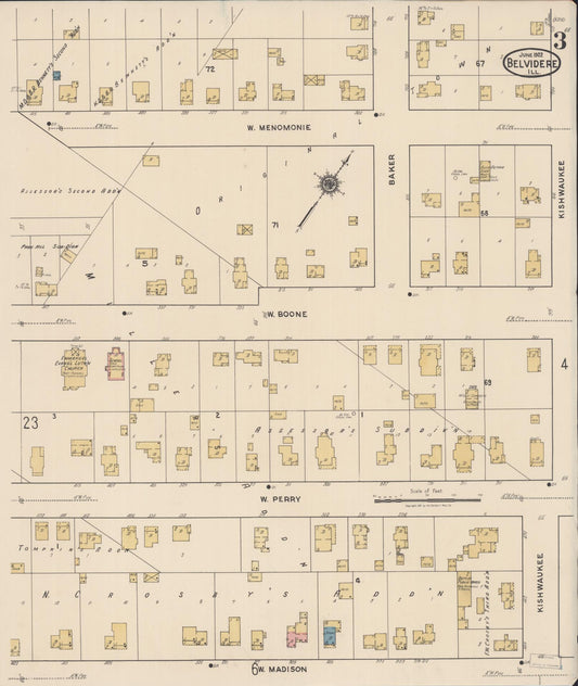 Sanborn Fire Insurance Map from Belvidere, Boone County, Illinois (1922), Sheet #0003 - Historic Sanborn Fire Insurance Map Print, vintage old map wall art, antique decor, genealogy gift, Illinois Illinois map