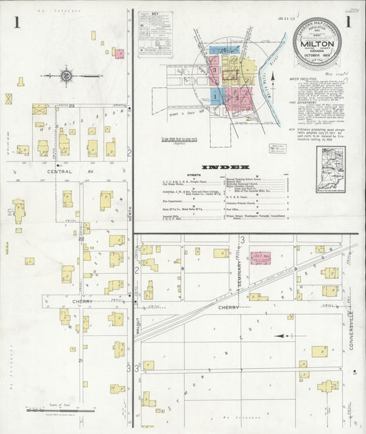 Sanborn Fire Insurance Map from Milton, Wayne County, Indiana (1928), Sheet #0001 - Complete Map Set gallery image, historic Sanborn map, vintage wall art, Indiana Indiana