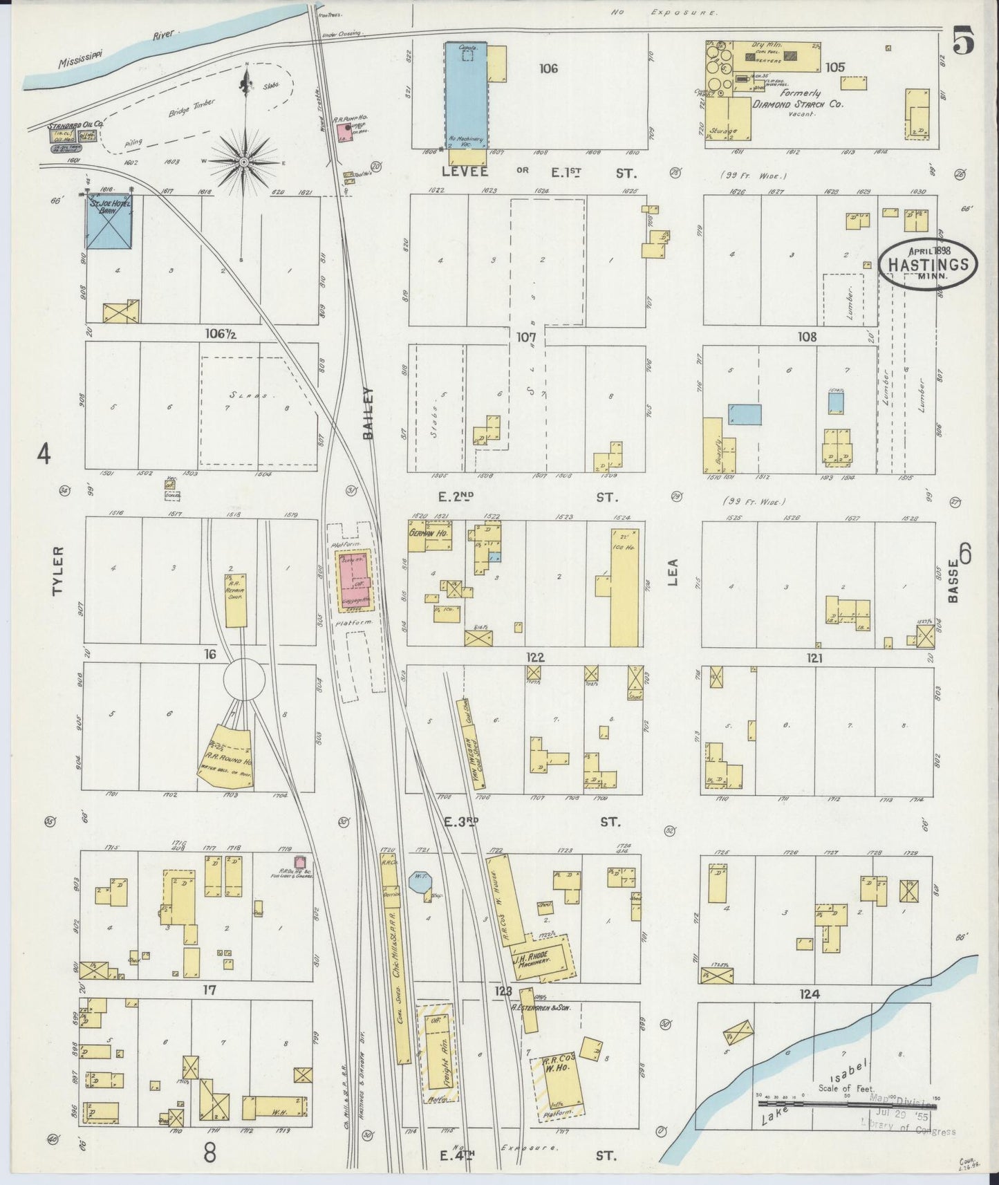Sanborn Fire Insurance Map from Hastings, Dakota County, Minnesota (1898), Sheet #0005 - Historic Sanborn Fire Insurance Map Print, vintage old map wall art, antique decor, genealogy gift, Minnesota Minnesota map