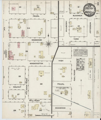 Sanborn Fire Insurance Map from Monticello, Jefferson County, Florida (1884), Sheet #0001 - Complete Map Set gallery image, historic Sanborn map, vintage wall art, Florida Florida
