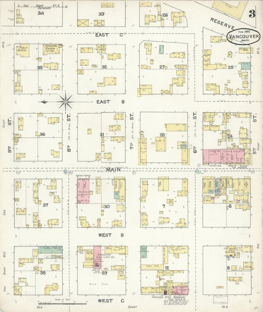 Sanborn Fire Insurance Map from Vancouver, Clark County, Washington (1892), Sheet #0003 - Historic Sanborn Fire Insurance Map Print, vintage old map wall art, antique decor, genealogy gift, Washington Washington map