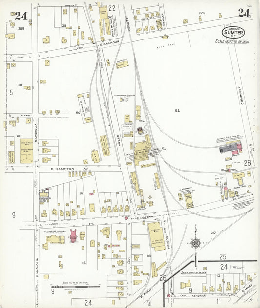 Sanborn Fire Insurance Map from Sumter, Sumter County, South Carolina (1923), Sheet #0024 - Historic Sanborn Fire Insurance Map Print, vintage old map wall art, antique decor, genealogy gift, South Carolina South Carolina map