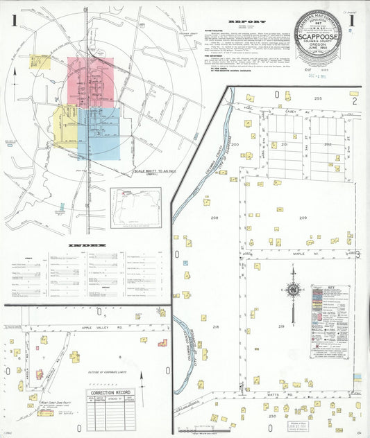 Sanborn Fire Insurance Map from Scappoose, Columbia County, Oregon (1950), Sheet #0001 - Historic Sanborn Fire Insurance Map Print, vintage old map wall art, antique decor, genealogy gift, Oregon Oregon map