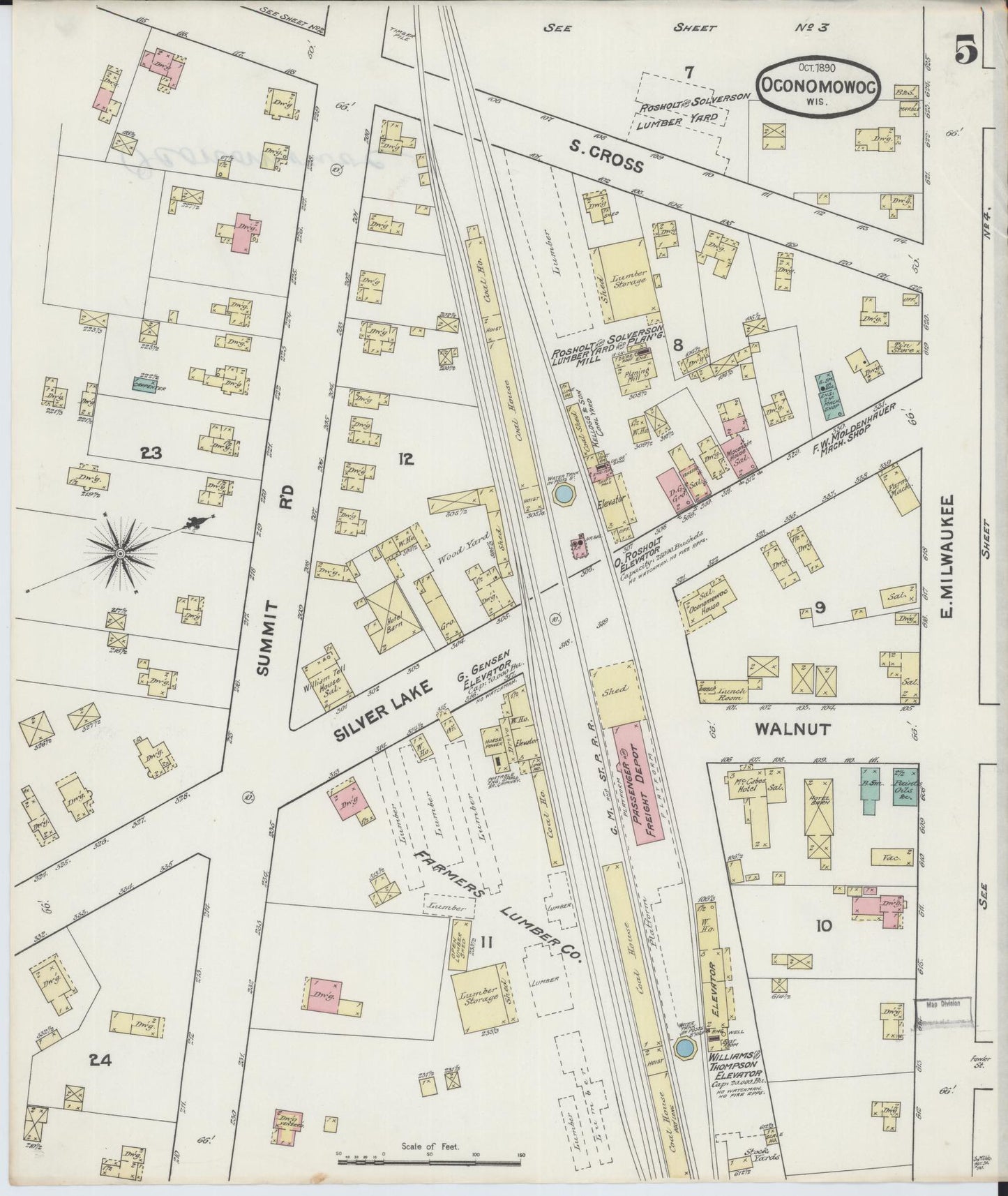 Sanborn Fire Insurance Map from Oconomowoc, Waukesha County, Wisconsin (1890), Sheet #0005 - Historic Sanborn Fire Insurance Map Print, vintage old map wall art, antique decor, genealogy gift, Wisconsin Wisconsin map