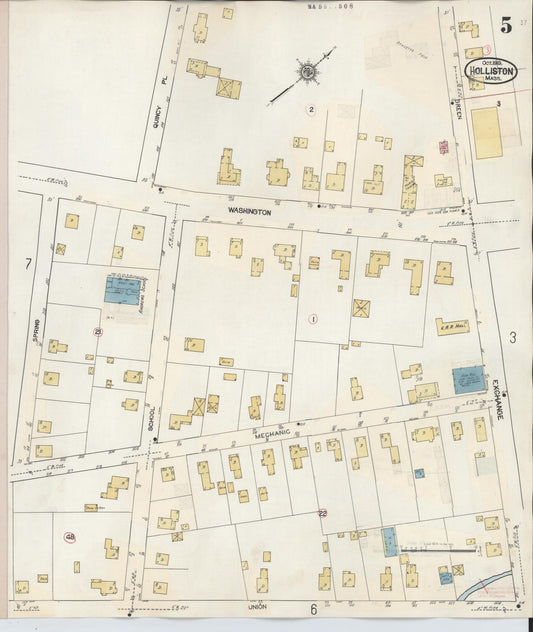 Sanborn Fire Insurance Map from Holliston, Middlesex County, Massachusetts (1942), Sheet #0005 - Historic Sanborn Fire Insurance Map Print, vintage old map wall art, antique decor, genealogy gift, Massachusetts Massachusetts map