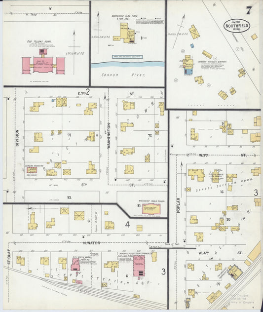 Sanborn Fire Insurance Map from Northfield, Rice County, Minnesota (1900), Sheet #0007 - Historic Sanborn Fire Insurance Map Print, vintage old map wall art, antique decor, genealogy gift, Minnesota Minnesota map
