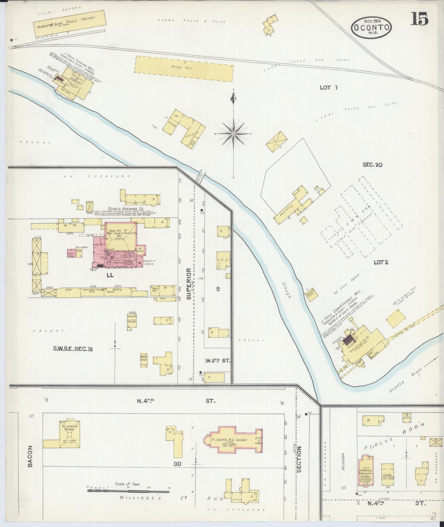 Sanborn Fire Insurance Map from Oconto, Oconto County, Wisconsin (1904), Sheet #0015 - Complete Map Set gallery image, historic Sanborn map, vintage wall art, Wisconsin Wisconsin