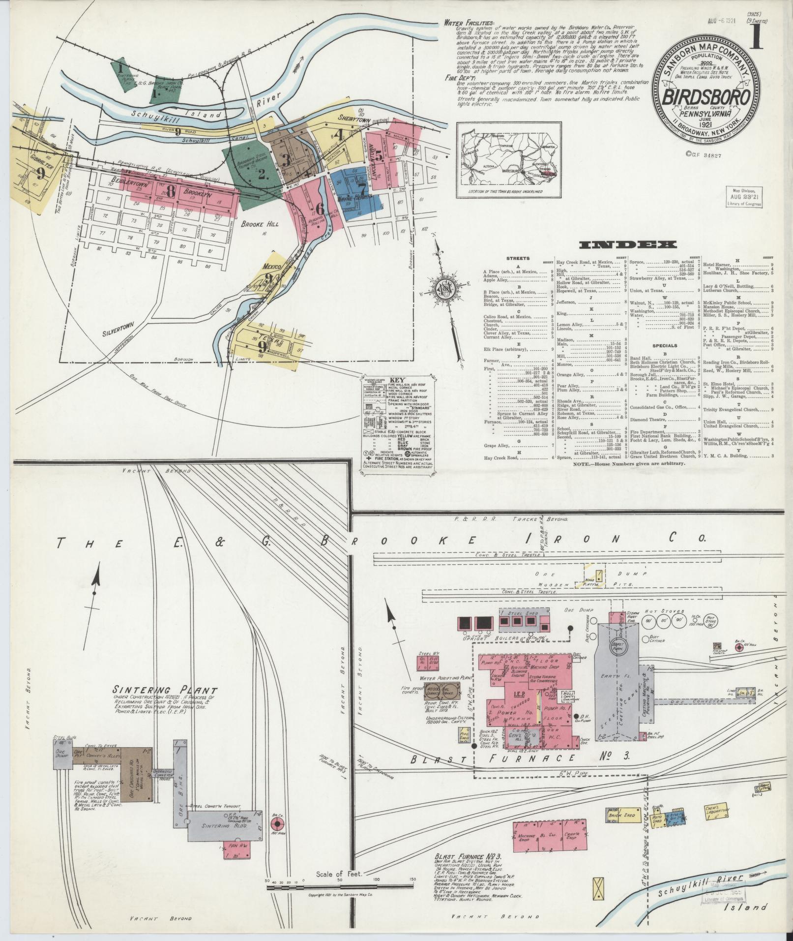Sanborn Fire Insurance Map from Birdsboro, Berks County, Pennsylvania. (1921) – Historic Sanborn Fire Insurance Map Print