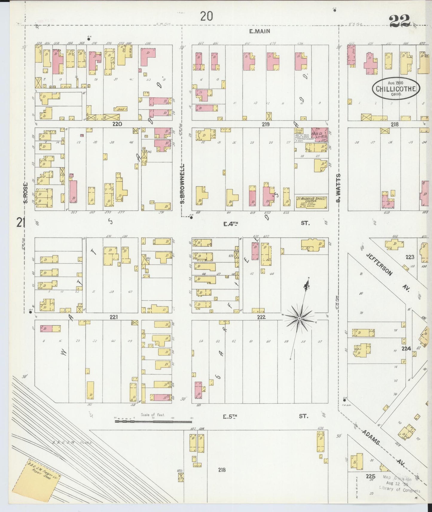 Sanborn Fire Insurance Map from Chillicothe, Ross County, Ohio (1900), Sheet #0022 - Historic Sanborn Fire Insurance Map Print, vintage old map wall art, antique decor, genealogy gift, Ohio Ohio map