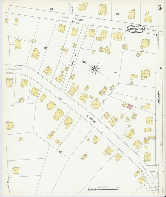 Sanborn Fire Insurance Map from Gainesville, Hall County, Georgia (1909), Sheet #0005 - Historic Sanborn Fire Insurance Map Print, vintage old map wall art, antique decor, genealogy gift, Georgia Georgia map