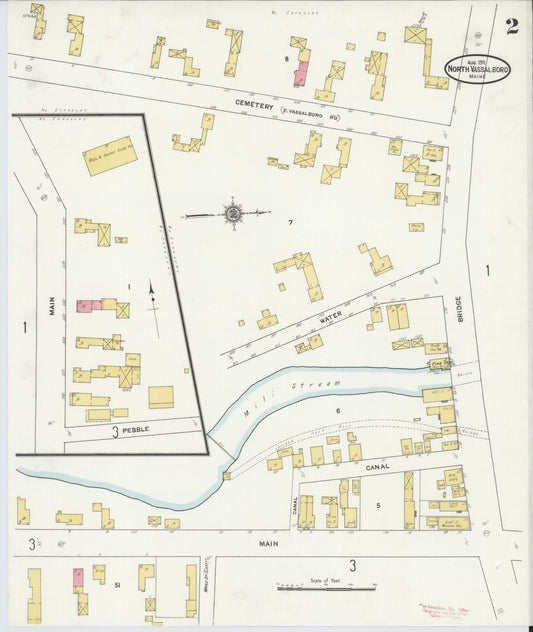 Sanborn Fire Insurance Map from North Vassalboro, Kennebec County, Maine (1911), Sheet #0002 - Historic Sanborn Fire Insurance Map Print, vintage old map wall art, antique decor, genealogy gift, Maine Maine map