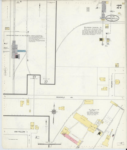 Sanborn Fire Insurance Map from Gainesville, Alachua County, Florida (1913), Sheet #0027 - Historic Sanborn Fire Insurance Map Print, vintage old map wall art, antique decor, genealogy gift, Florida Florida map