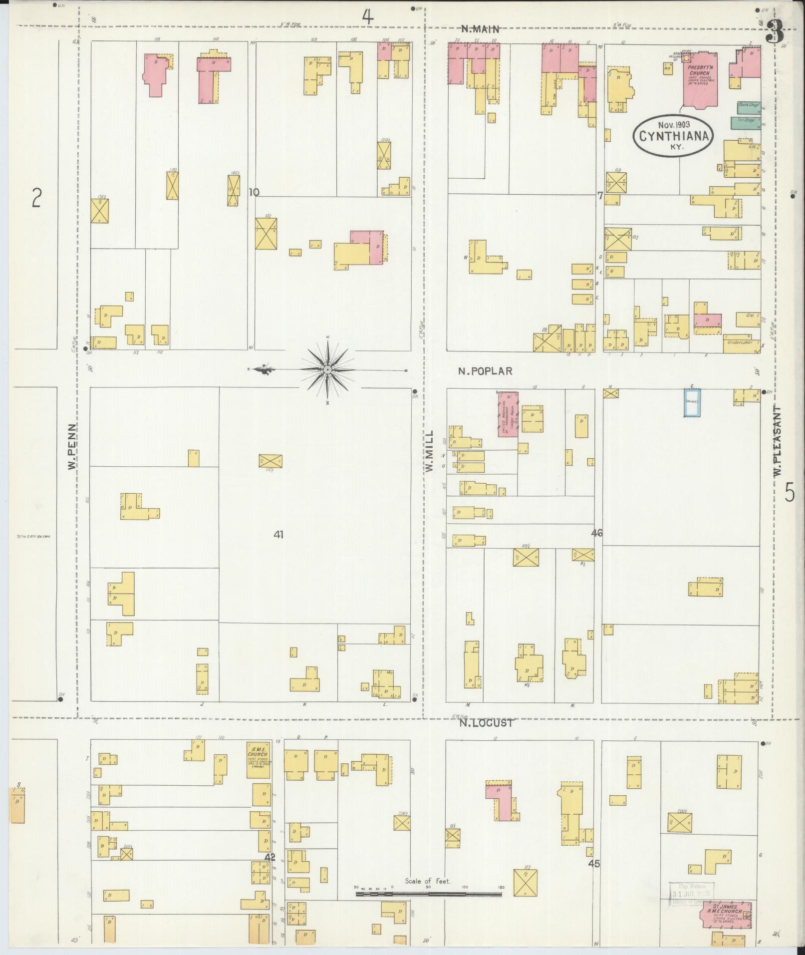Sanborn Fire Insurance Map from Cynthiana, Harrison County, Kentucky (1903), Sheet #0003 - Historic Sanborn Fire Insurance Map Print, vintage old map wall art, antique decor, genealogy gift, Kentucky Kentucky map
