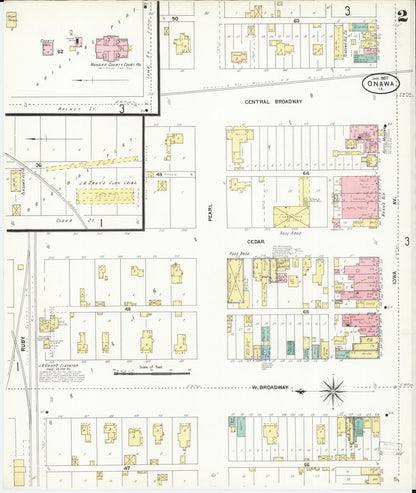 Sanborn Fire Insurance Map from Onawa, Monona County, Iowa (1907), Sheet #0002 - Historic Sanborn Fire Insurance Map Print, vintage old map wall art