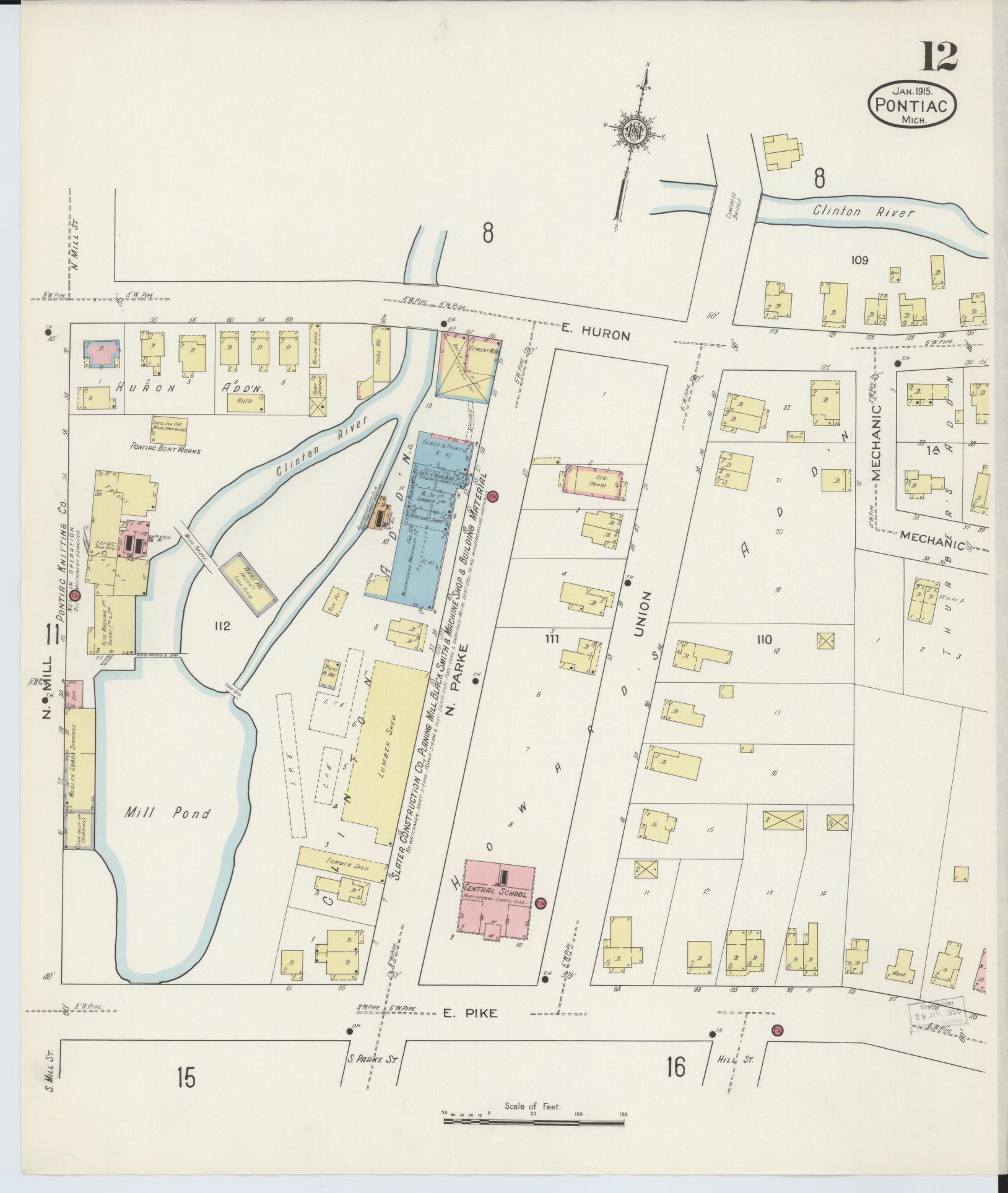 Sanborn Fire Insurance Map from Pontiac, Oakland County, Michigan (1915), Sheet #0012 - Complete Map Set gallery image, historic Sanborn map, vintage wall art, Michigan Michigan