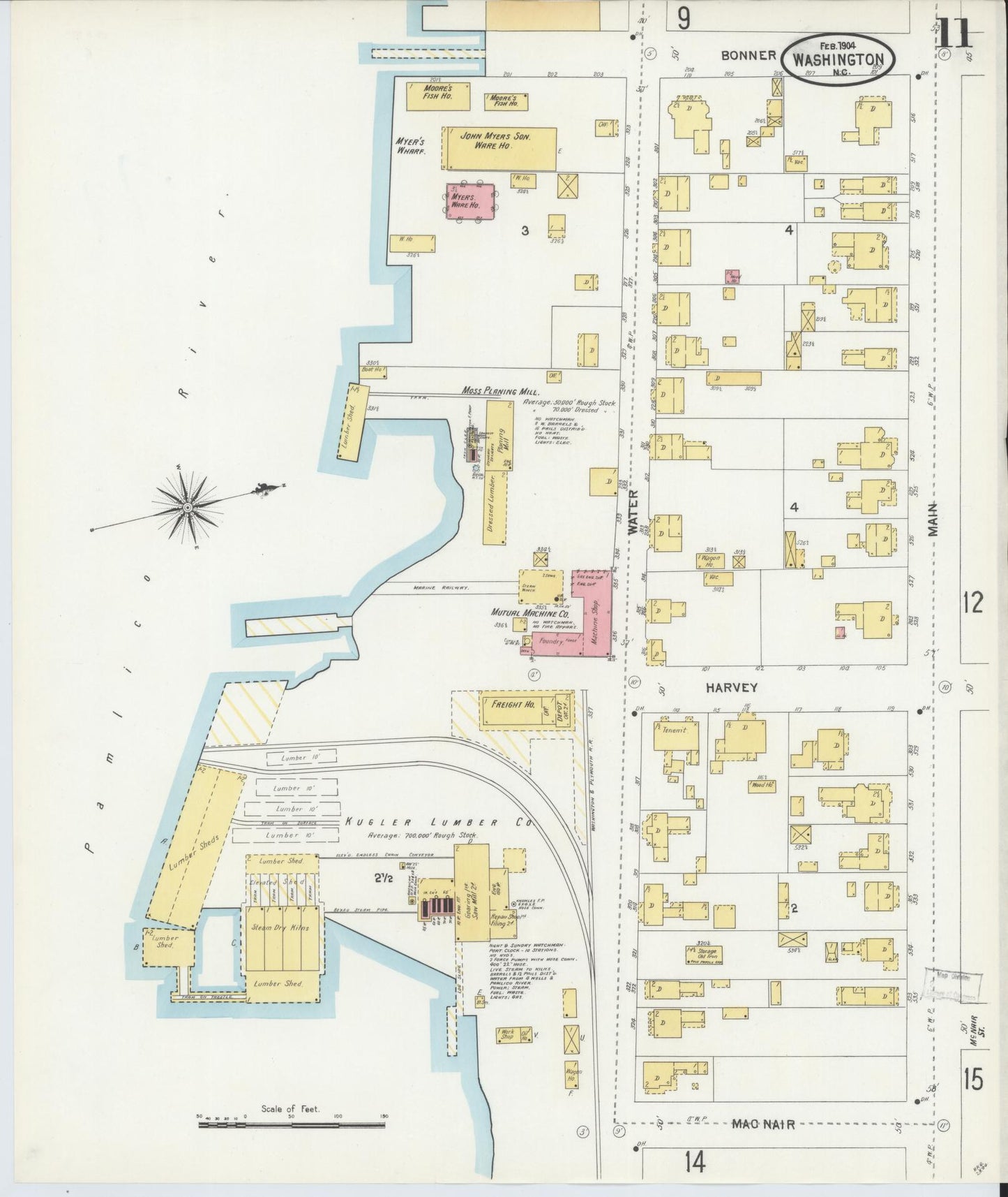 Sanborn Fire Insurance Map from Washington, Beaufort County, North Carolina (1904), Sheet #0011 - Complete Map Set gallery image, historic Sanborn map, vintage wall art, North Carolina North Carolina