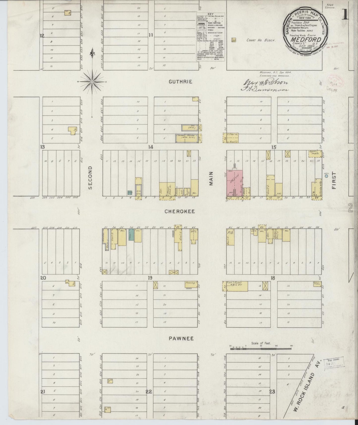Sanborn Fire Insurance Map from Medford, Grant County, Oklahoma (1894), Sheet #0001 - Complete Map Set gallery image, historic Sanborn map, vintage wall art, Oklahoma Oklahoma