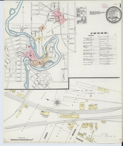 Sanborn Fire Insurance Map from Allegan, Allegan County, Michigan (1888), Sheet #0001 - Historic Sanborn Fire Insurance Map Print, vintage old map wall art, antique decor, genealogy gift, Michigan Michigan map