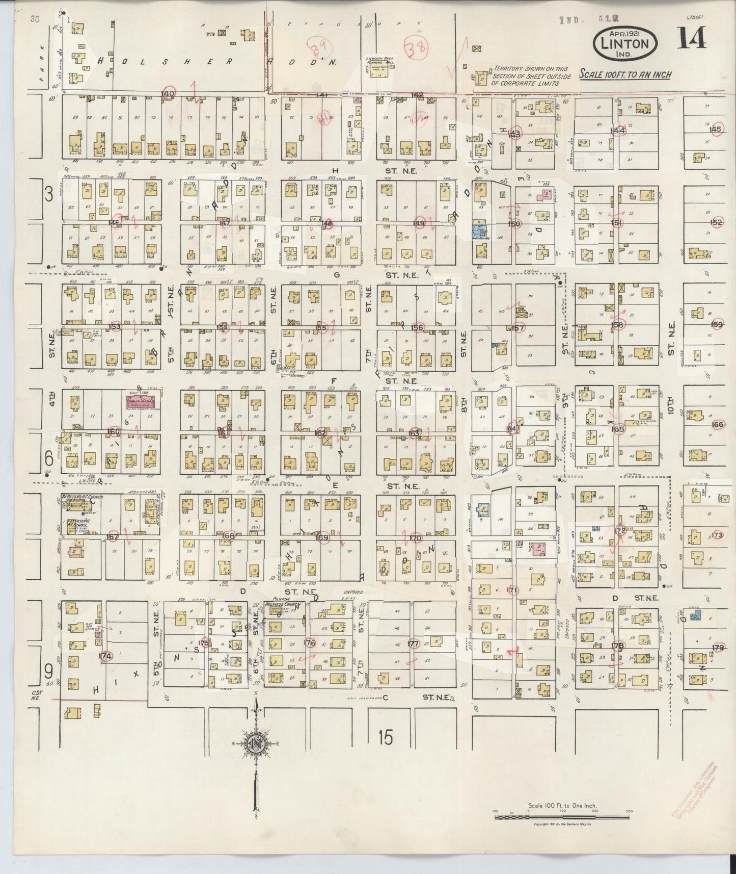 Sanborn Fire Insurance Map from Linton, Greene County, Indiana (1948), Sheet #0014 - Complete Map Set gallery image, historic Sanborn map, vintage wall art, Indiana Indiana