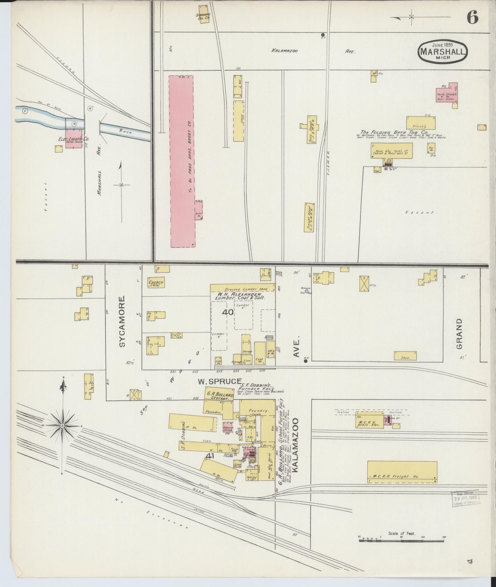Sanborn Fire Insurance Map from Marshall, Calhoun County, Michigan (1893), Sheet #0006 - Complete Map Set gallery image, historic Sanborn map, vintage wall art, Michigan Michigan