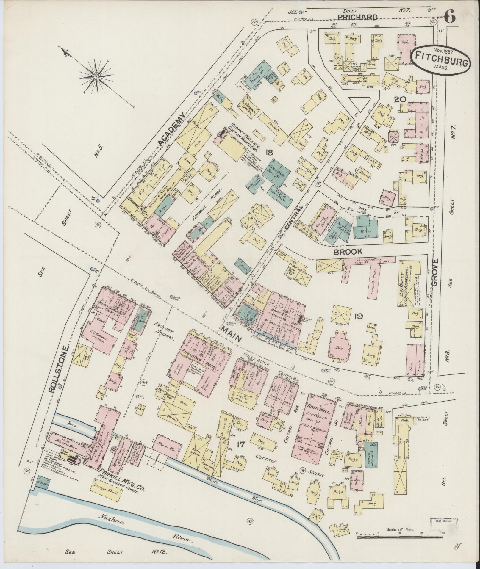 Sanborn Fire Insurance Map from Fitchburg, Worcester County, Massachusetts (1887), Sheet #0006 - Complete Map Set gallery image, historic Sanborn map, vintage wall art, Massachusetts Massachusetts