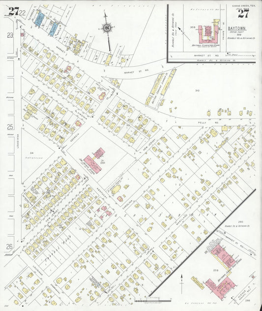 Sanborn Fire Insurance Map from Goose Creek, Harris County, Texas (1939), Sheet #0027 - Historic Sanborn Fire Insurance Map Print, vintage old map wall art, antique decor, genealogy gift, Texas Texas map