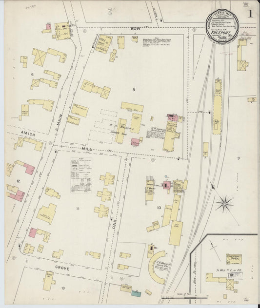 Sanborn Fire Insurance Map from Freeport, Cumberland County, Maine (1894), Sheet #0001 - Historic Sanborn Fire Insurance Map Print, vintage old map wall art, antique decor, genealogy gift, Maine Maine map