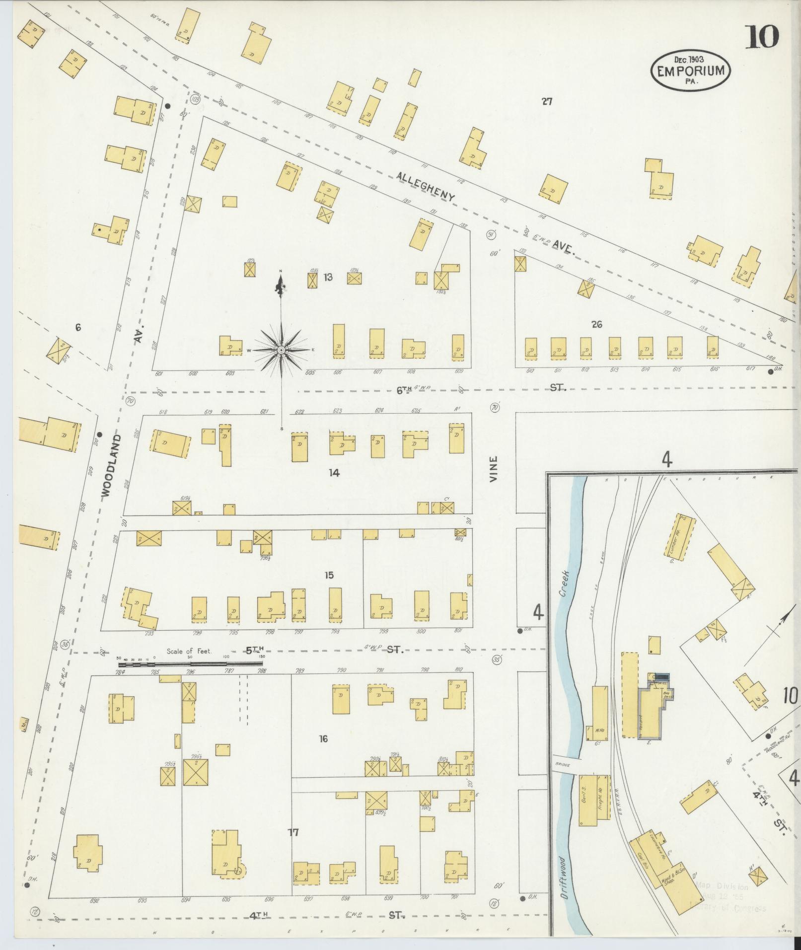 Sanborn Fire Insurance Map from Emporium, Cameron County, Pennsylvania (1903), Sheet #0010 - Historic Sanborn Fire Insurance Map Print, vintage old map wall art, antique decor, genealogy gift, Pennsylvania Pennsylvania map