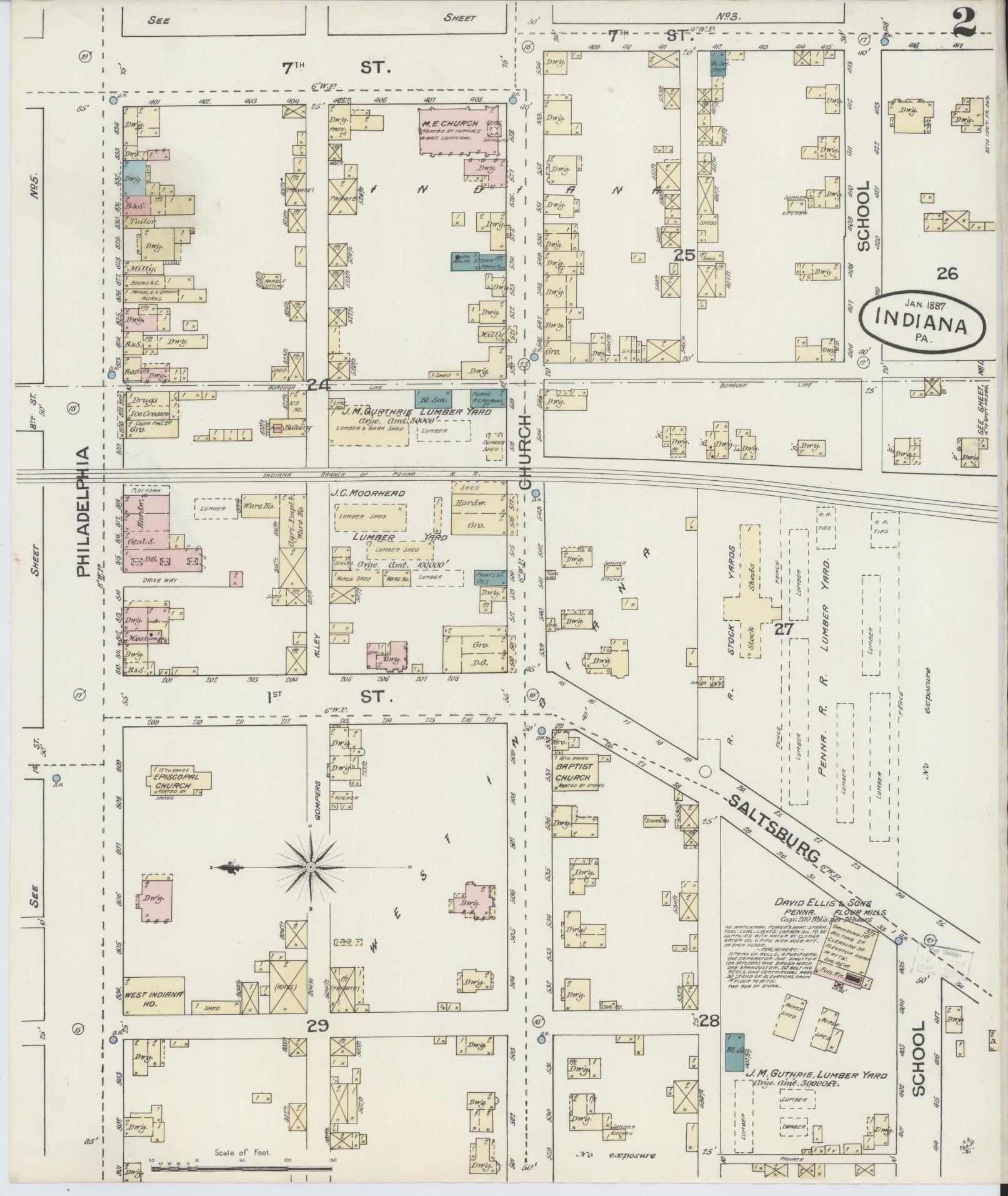 Sanborn Fire Insurance Map from Indiana, Indiana County, Pennsylvania (1887), Sheet #0002 - Historic Sanborn Fire Insurance Map Print, vintage old map wall art, antique decor, genealogy gift, Sanborn Fire Insurance Map from Indiana Indiana map