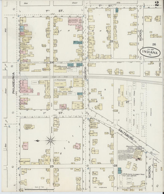 Sanborn Fire Insurance Map from Indiana, Indiana County, Pennsylvania (1887), Sheet #0002 - Historic Sanborn Fire Insurance Map Print, vintage old map wall art, antique decor, genealogy gift, Sanborn Fire Insurance Map from Indiana Indiana map