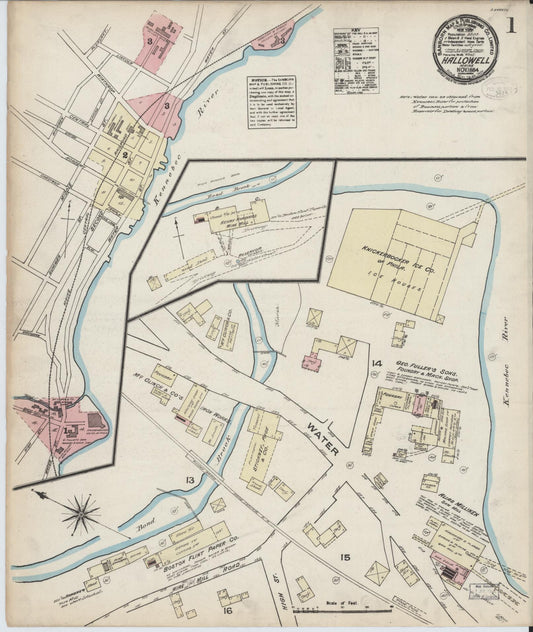 Sanborn Fire Insurance Map from Hallowell, Kennebec County, Maine (1884), Sheet #0001 - Historic Sanborn Fire Insurance Map Print, vintage old map wall art, antique decor, genealogy gift, Maine Maine map