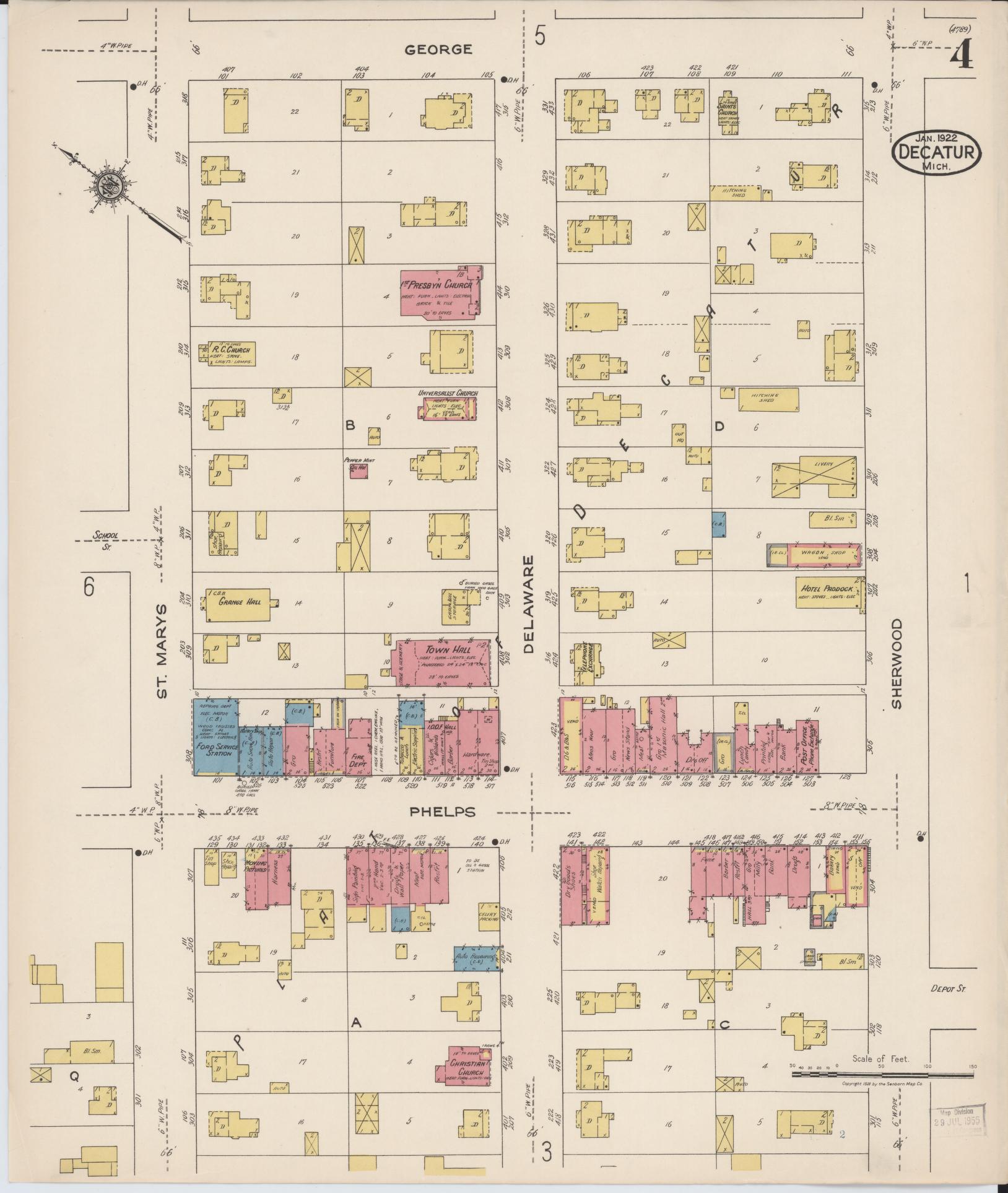 Sanborn Fire Insurance Map from Decatur, Van Buren County, Michigan (1922), Sheet #0004 - Historic Sanborn Fire Insurance Map Print, vintage old map wall art, antique decor, genealogy gift, Michigan Michigan map