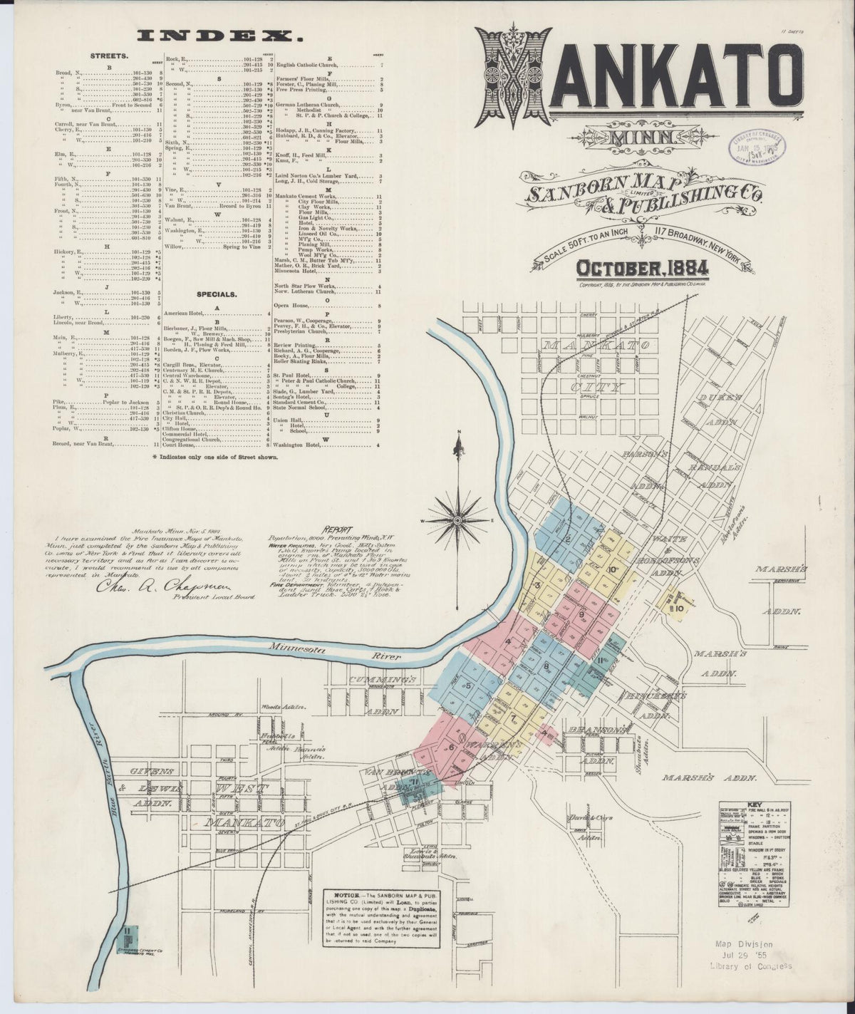 Sanborn Fire Insurance Map from Mankato, Blue Earth County, Minnesota (1884), Sheet #0001 - Complete Map Set gallery image, historic Sanborn map, vintage wall art, Minnesota Minnesota