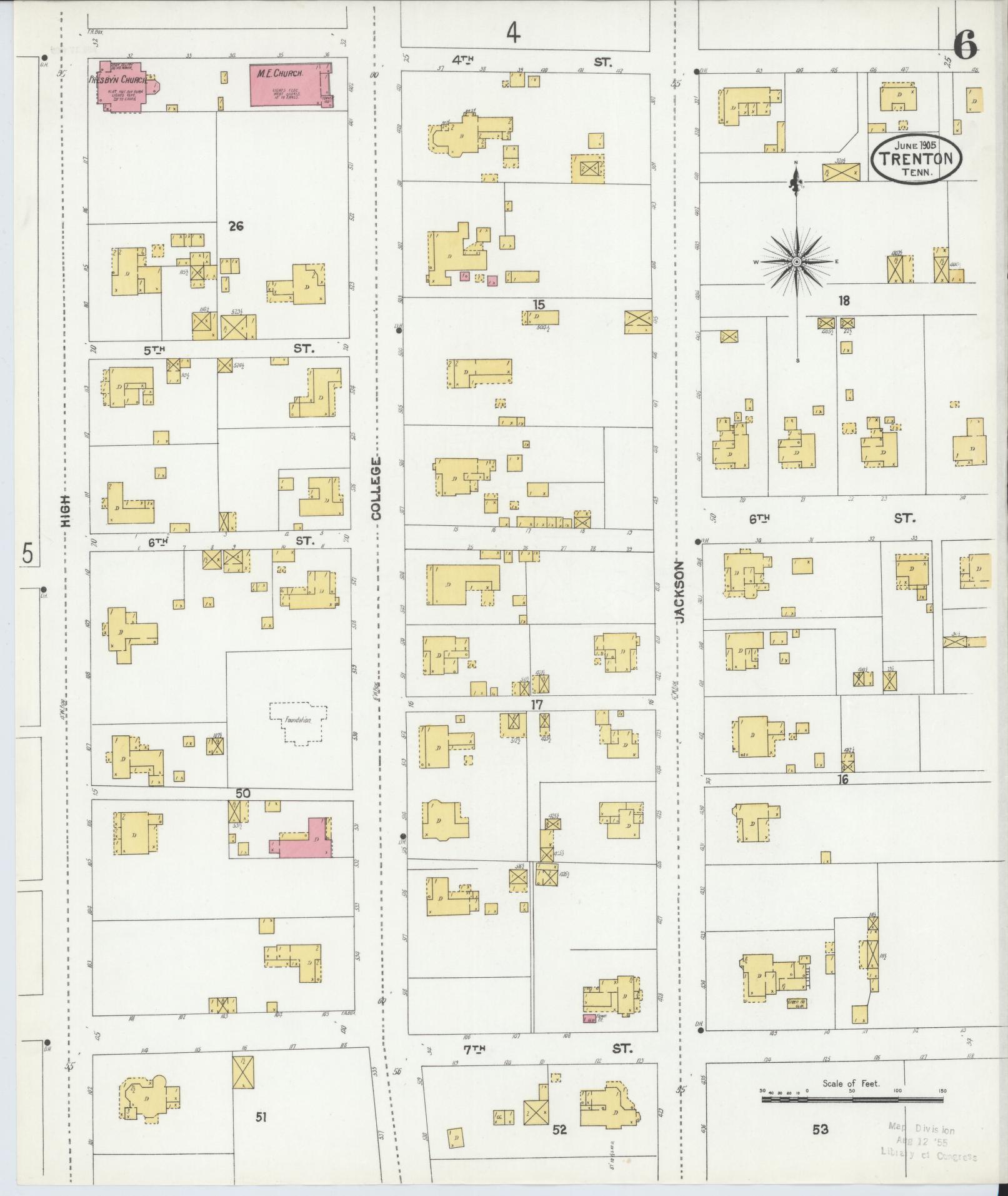 Sanborn Fire Insurance Map from Trenton, Gibson County, Tennessee (1905), Sheet #0006 - Complete Map Set gallery image, historic Sanborn map, vintage wall art, Tennessee Tennessee