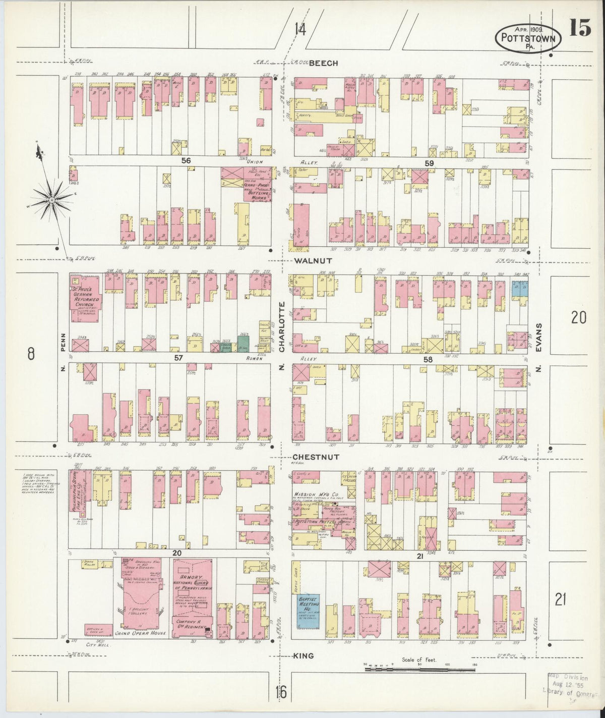 Sanborn Fire Insurance Map from Pottstown, Montgomery County, Pennsylvania (1909), Sheet #0015 - Complete Map Set gallery image, historic Sanborn map, vintage wall art, Pennsylvania Pennsylvania